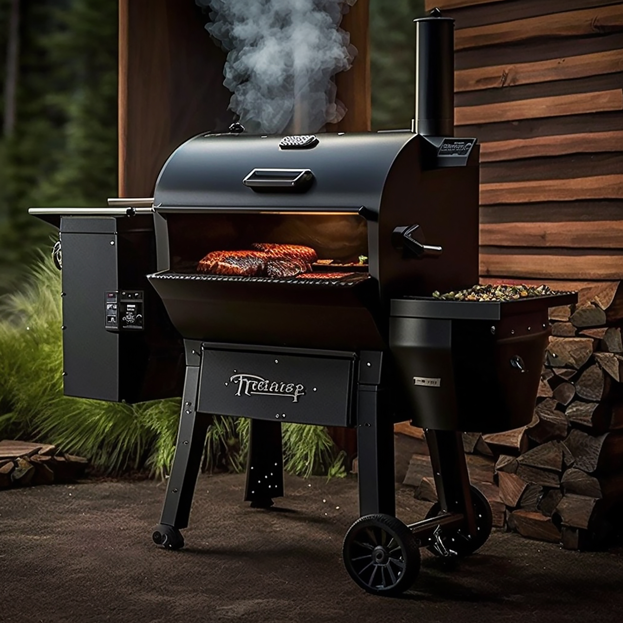 Traeger BBQ at work cooking steaks